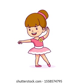 Cute Little girl ballerina wear tutu dress, vector cartoon illustration
