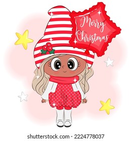Cute little girl with a balloon Christmas vector illustration