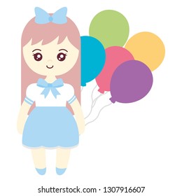 cute and little girl with balloons helium