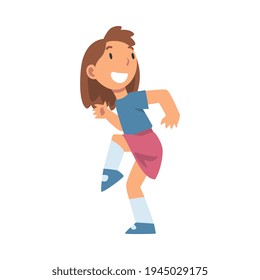 Cute Little Girl with Beaming Smile Running Away Vector Illustration