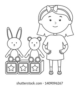 cute little girl with bear teddy and rabbit