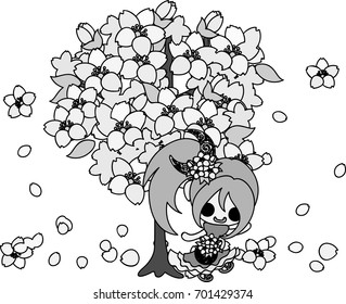 A cute little girl and beautiful cherry blossom