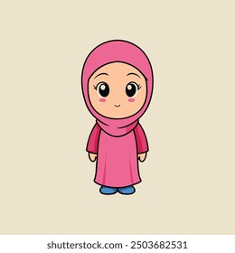 Cute Little Girl with Beautiful Hijab Cartoon Vector Illustration.