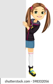 Cute little girl behind a board vector illustration