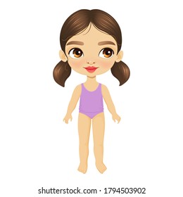 Cute Little Girl With Big Eyes, Stands In Underwear