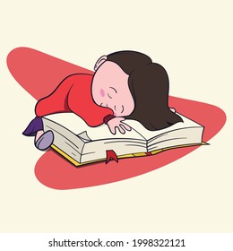 Un amante lindo de los libros de chicas disfruta leyendo grandes libros y novelas. Estilo de caricatura Ilustración bibliófila para novelas gráficas.