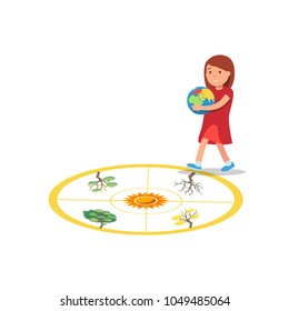 Cute little girl bring globe