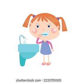 	
Cute little girl brushing teeth 