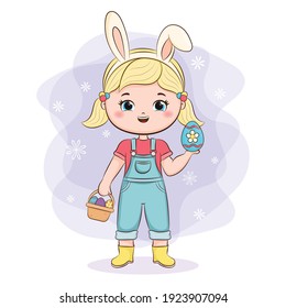 Cute Little girl with bunny ears and a basket