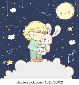 Cute little girl and bunny/ good night and pajama party collection