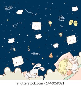 cute little girl and bunny/ slumber party/ good night collection