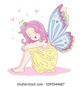 Cute Little Girl with Butterfly Wings