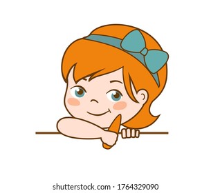 Cute little girl with carrot in her hand. Food healthy logo. Vector