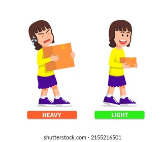 cute little girl carrying heavy and light things