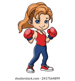 Cute little girl cartoon boxing