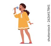 Cute little girl cartoon character smelling fragrant flower demonstrating human sense development education worksheet template vector illustration. Sniff sensory perception study for children