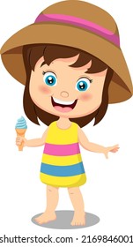 Cute little girl cartoon eating ice cream