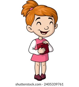 Cute little girl cartoon holding red box