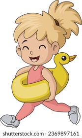 Cute little girl cartoon with inflatable ring