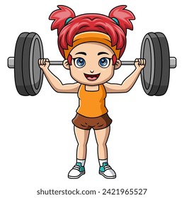 Cute little girl cartoon lifting barbell