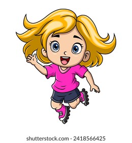 Cute little girl cartoon playing rollerblade