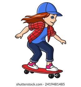 Cute little girl cartoon playing skateboard