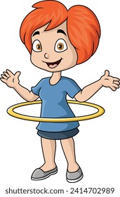 Cute little girl cartoon twirling hula hoop