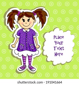 Cute little girl cartoon with white bubble for text