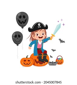 cute little girl celebrate halloween wear pirate costume