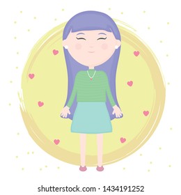 cute little girl character with hearts love