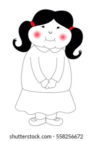 cute little girl character vector standing with holding her hands