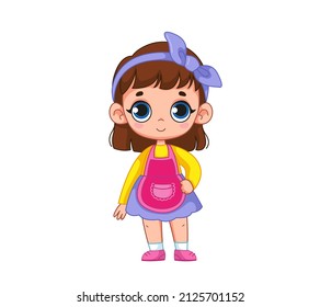 A cute little girl in a chef's outfit and a pink apron. Vector illustration of baby baker character in cartoon childish style. Isolated funny clipart on white background. cute baby chef print