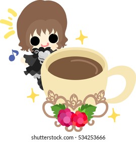 A cute little girl and the chocolate hot drink