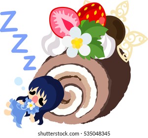A cute little girl and the chocolate roll