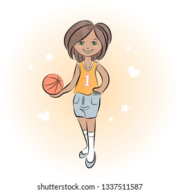 Cute little girl colored vector illustration