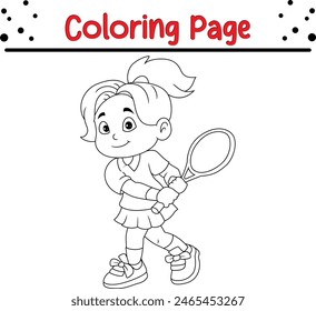 cute little girl coloring book page for children