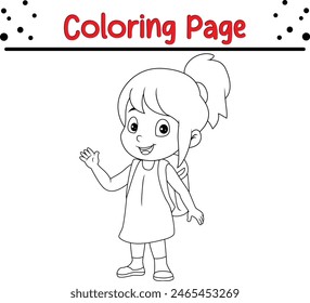 cute little girl coloring book page for children