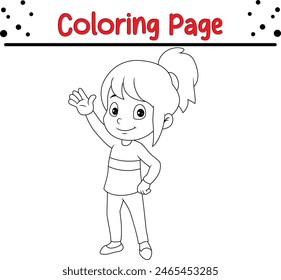 cute little girl coloring book page for children