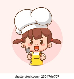 Nettes kleines Mädchen Koch Chef chibi kawaii Charakter Maskottchen Restaurant Café Shop Logo