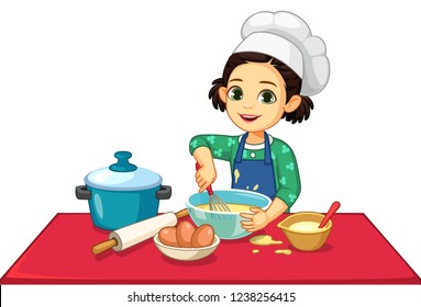 Cute little girl cooking vector illustration