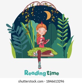Cute little girl with crown reading a book. Beautiful princess 