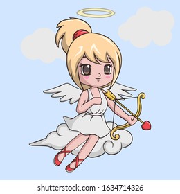 Cute little girl cupid with bow and arrow