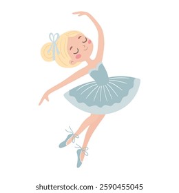Cute little girl dancing ballet, Cute illustration in a childish style. vector Illustration isolated on a white background.
