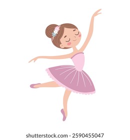 Cute little girl dancing ballet, Cute illustration in a childish style. vector Illustration isolated on a white background.