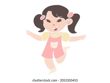 Cute Little Girl Dancing, Hand drawn style vector illustration