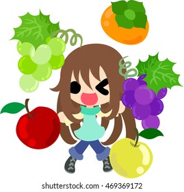A cute little girl and delicious fruits