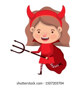 cute little girl with devil costume and trident