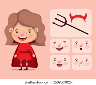 cute little girl with devil costume and accessories