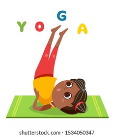 Cute little girl does yoga. Vector cartoon illustration. Isolated on white.