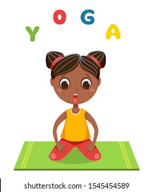 Cute little girl does yoga. Vector cartoon illustration. Isolated on white.